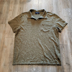 Lucky Brand Los Angeles Green Linen Polo Knit Shirt Mens Size Large